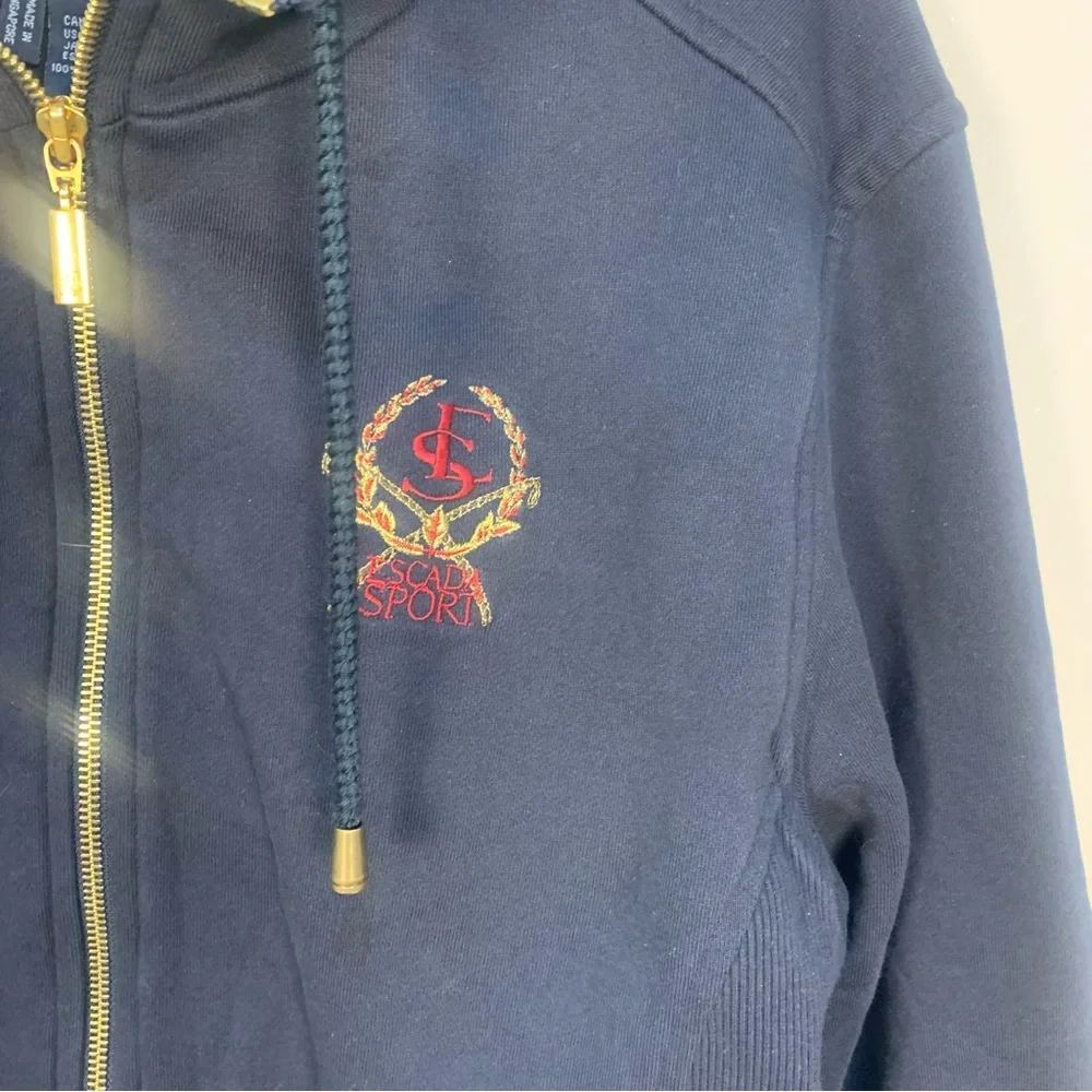 Escada Sport Front Zipper Logo Embroidered Sweatshirt Jacket Drawstring - Picture 3 of 11